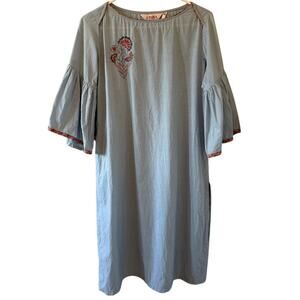 Women's BIBA Blue Flower Embroidered Summer Spring Casual Dress Size 36